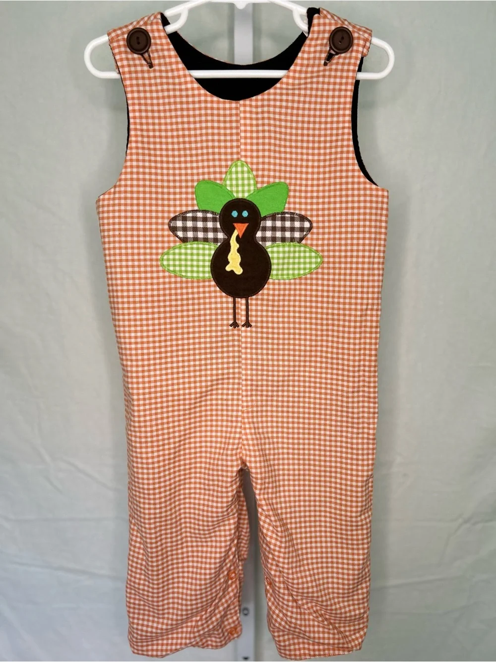 Kellys Kids Reversible Thanksgiving Longall Turkey Tractor Pumpkin Overalls 2T